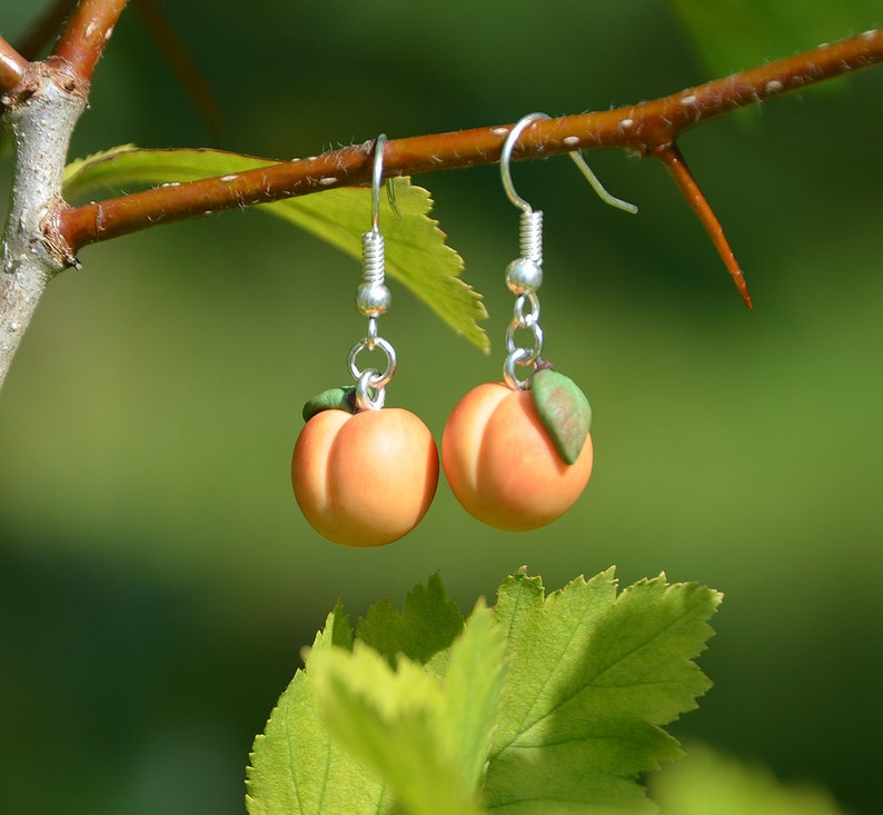 Peach earrings Polymer clay jewelry Fruit earrings Handmade small fruit earrings