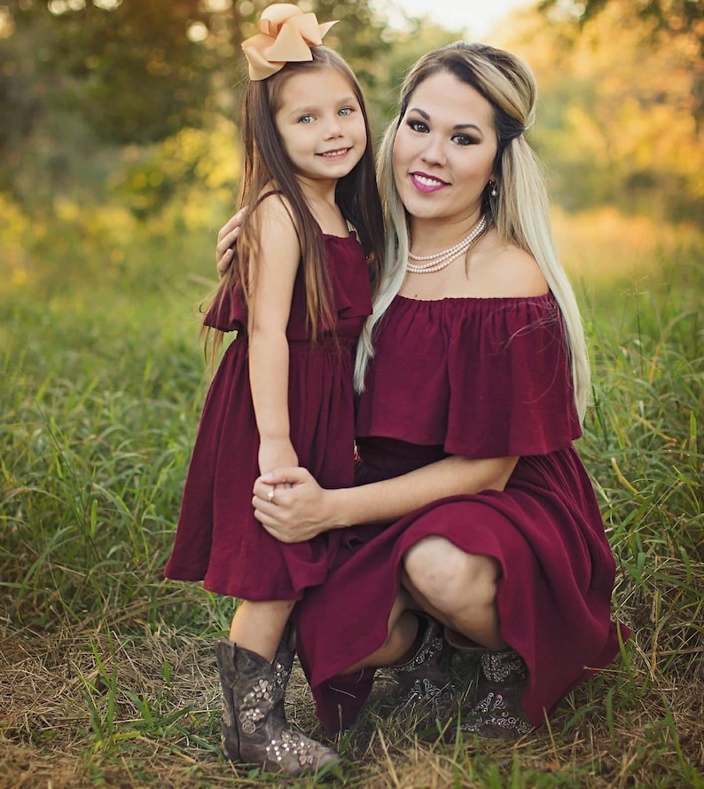 Daughter Spring Mommy and Me Dress Bridesmaid Women/'s Wedding Burgundy Off The Shoulder Ruffle Dress Summer Fall XS-XXXL