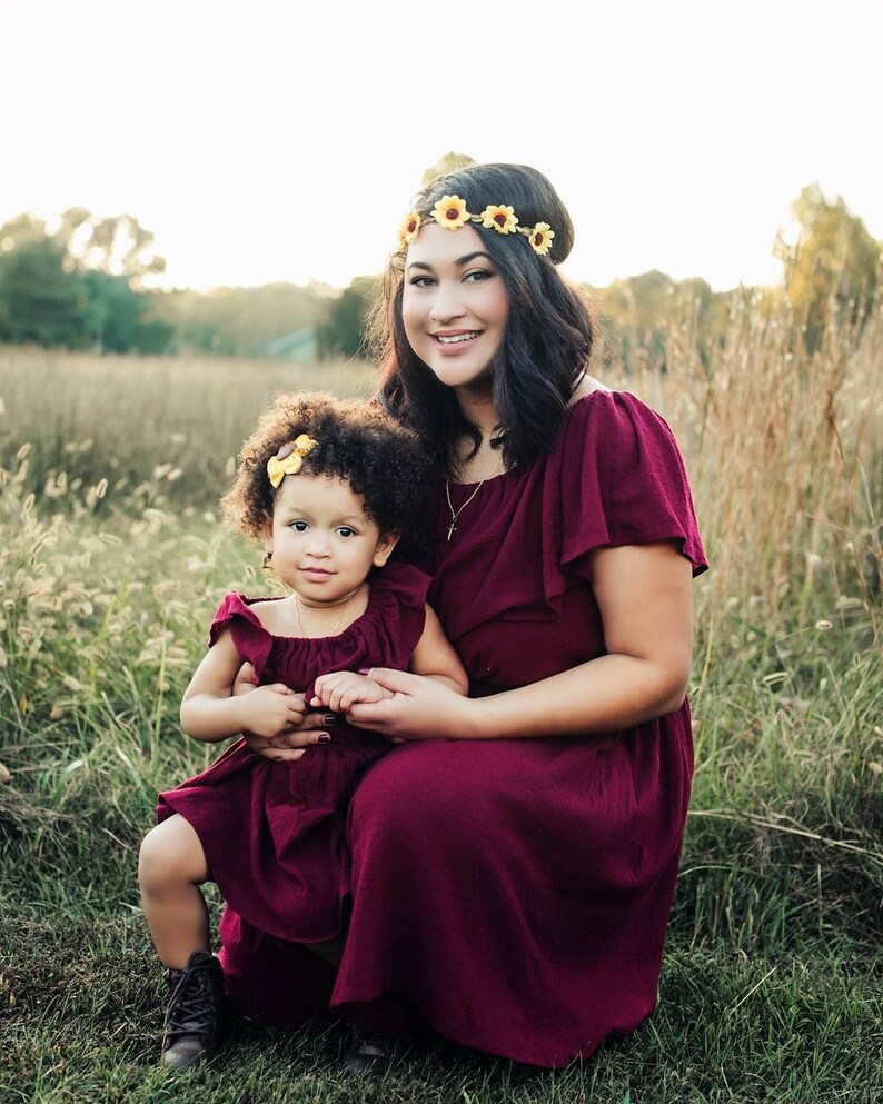 Daughter Spring Mommy and Me Dress Bridesmaid Women/'s Wedding Burgundy Off The Shoulder Ruffle Dress Summer Fall XS-XXXL