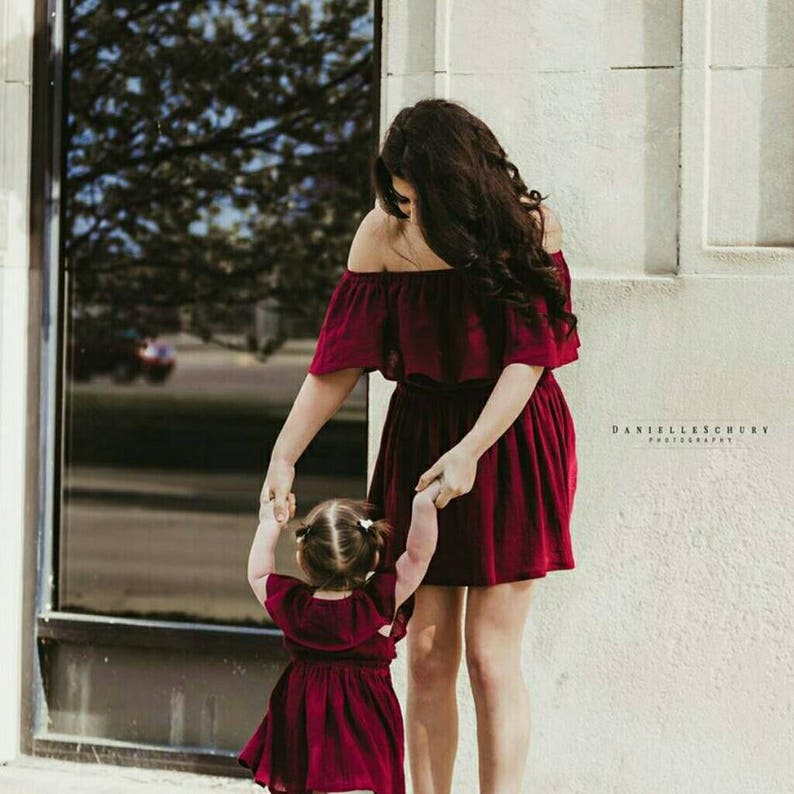 Daughter Spring Mommy and Me Dress Bridesmaid Women/'s Wedding Burgundy Off The Shoulder Ruffle Dress Summer Fall XS-XXXL