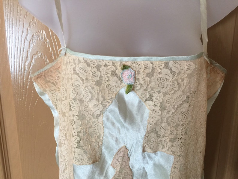 Vintage 1920s mint green lingerie slip lace Flapper Era Art Deco Era