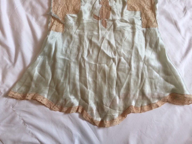Vintage 1920s mint green lingerie slip lace Flapper Era Art Deco Era