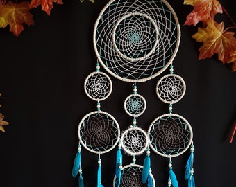 Large Dream Catcher, unique wall decor, white and blue