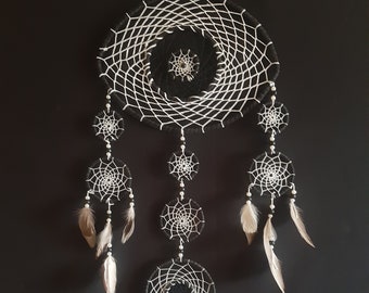 Gran Dream Catcher, decoración de pared única, blanco y negro