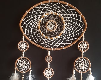 Large Dream Catcher, unique wall decor, white and gold