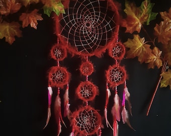 Gran Atrapasueños, decoración única de la pared, rojo y rosa