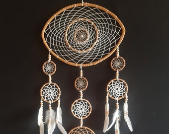 Large Dream Catcher, unique wall decor, white and gold