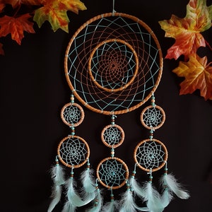 Large Dream catcher, handmade, wall decor,brown and blue combination image 1