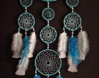 Large Dream Catcher, unique wall decor, white, blue, turquoise