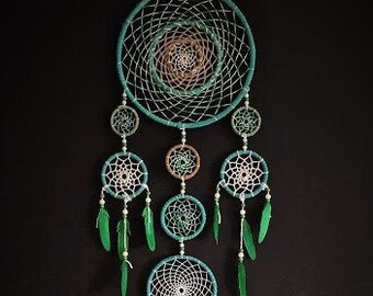 Atrapasueños grande, hecho a mano, único, natural, verde