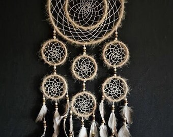 Atrapasueños grande, hecho a mano, decoración de pared, colores marrones naturales