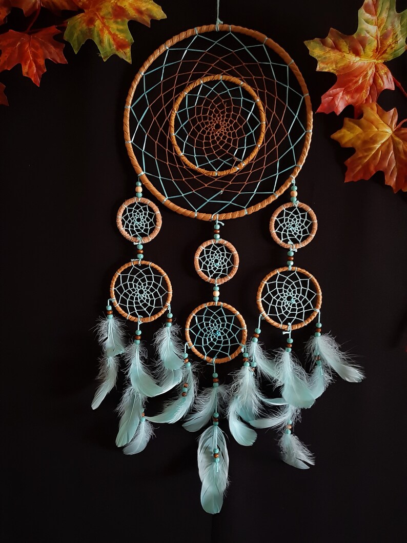 Large Dream catcher, handmade, wall decor,brown and blue combination image 1