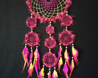 Large Dream Catcher,unique, handmade, wall decor, colorful, pink, purple and yellow