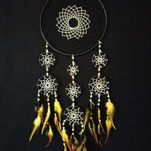 Large Dream catcher,unique, handmade, wall decor, black leather, black and yellow