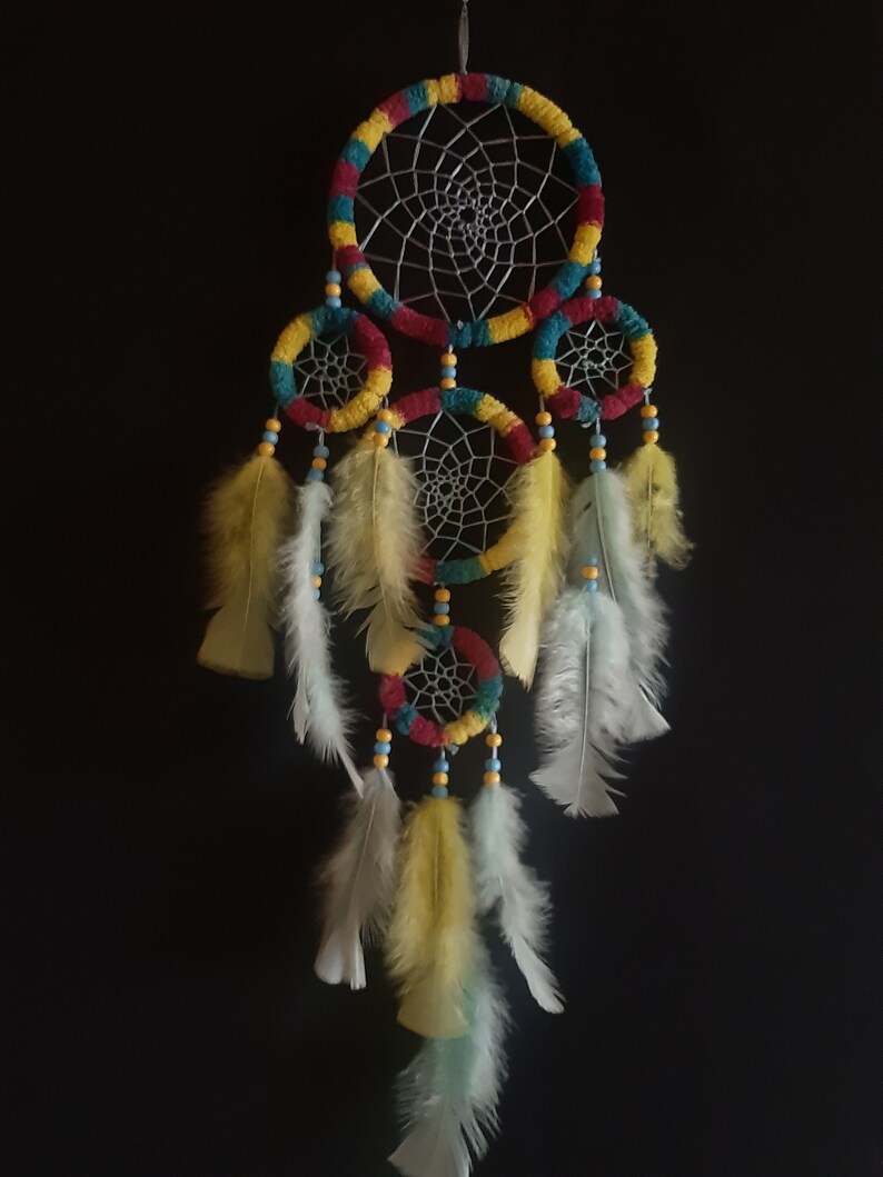 Dream catcher, handmade, unique, colorful, neon glow materials image 1