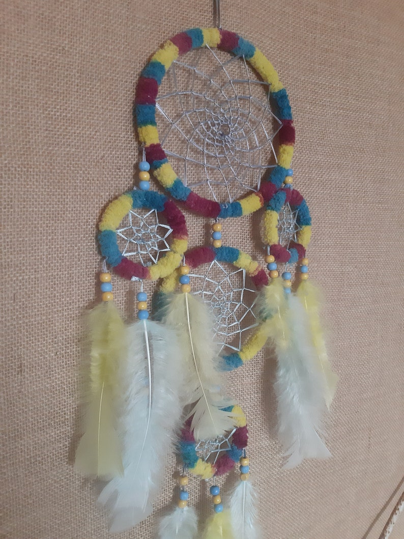 Dream catcher, handmade, unique, colorful, neon glow materials image 2