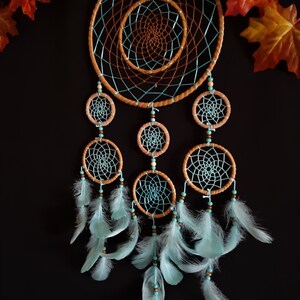 Large Dream catcher, handmade, wall decor,brown and blue combination image 2