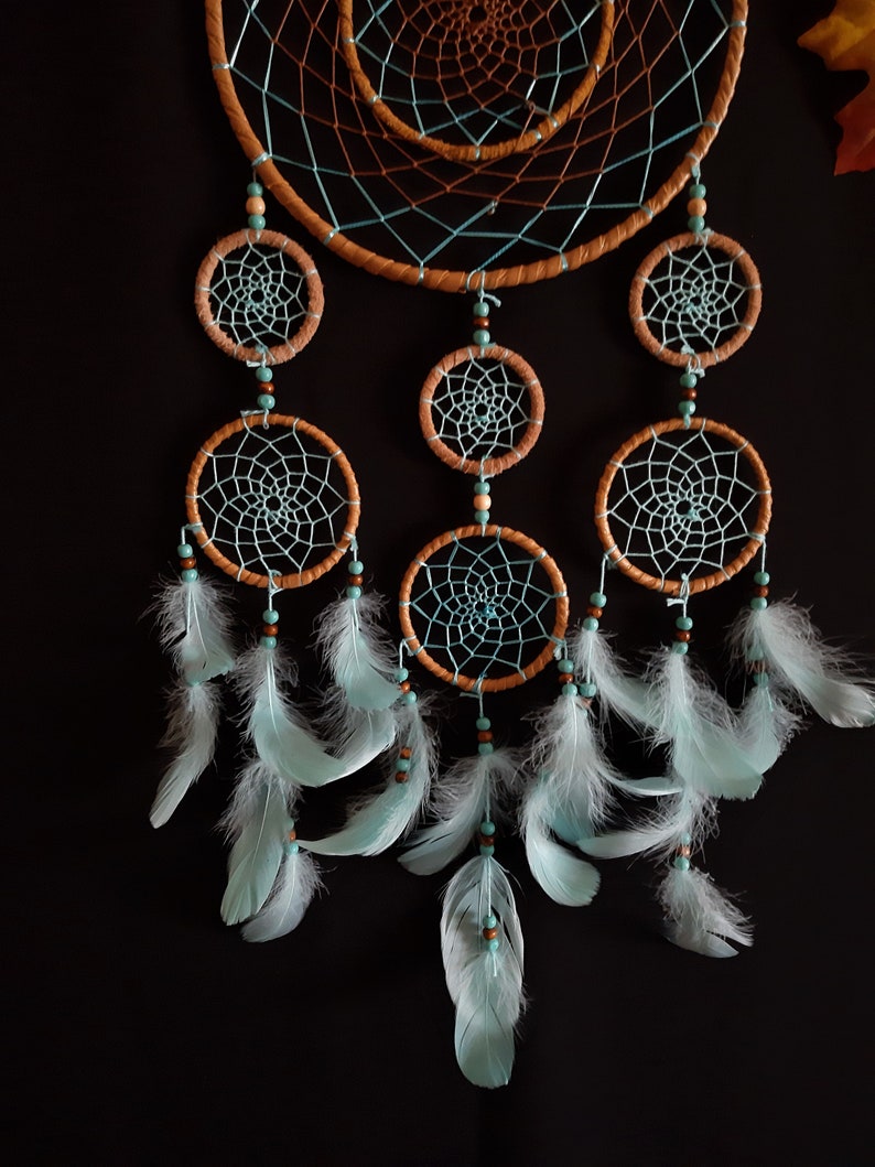 Large Dream catcher, handmade, wall decor,brown and blue combination image 3