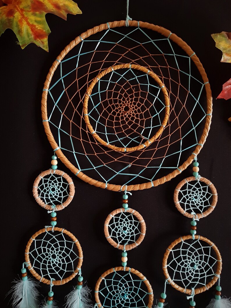 Large Dream catcher, handmade, wall decor,brown and blue combination image 4