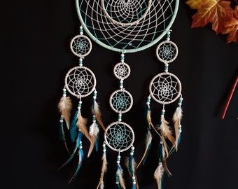 Large Dream catcher, handmade, wall decor,brown and blue combination