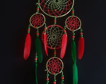 Medium Dream Catcher, handmade, unique,green and red