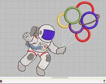 Birthday Astronaut with Planet Balloons Embroidery File, 5x7, Instant Download