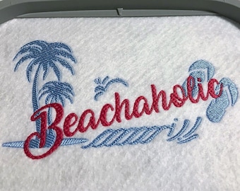 Beachaholic Embroidery Design File, 5x7, Instant Download