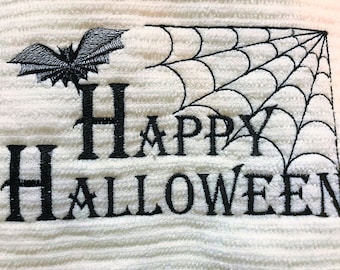 Happy Halloween Bat, Spider Web, Word Art, Scary, Spooky Embroidery Design File, 5x7, Instant Download