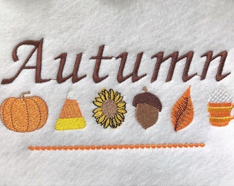 Autumn Favorite Items-Pumpkin-Candy Corn-Acorn-Latte-Leaf-Sunflower Embroidery Design File, 5x7, Instant Download