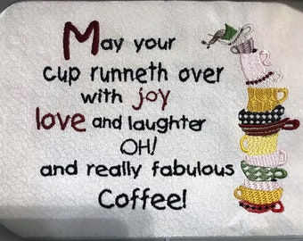 Fabulous Coffee, Love, Laughter, Runneth Over, Word Art Embroidery File, 5x7, Instant Download