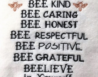 Queen Bee Inspirational Word Art Kind, Caring, Honest, Respectful, Positive, Embroidery Design File, 5x7, Instant Download