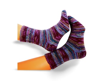 Hand Knitted Acrylic Socks: Purple - Blue - Brown Warmth Winter Style Leg Warmers