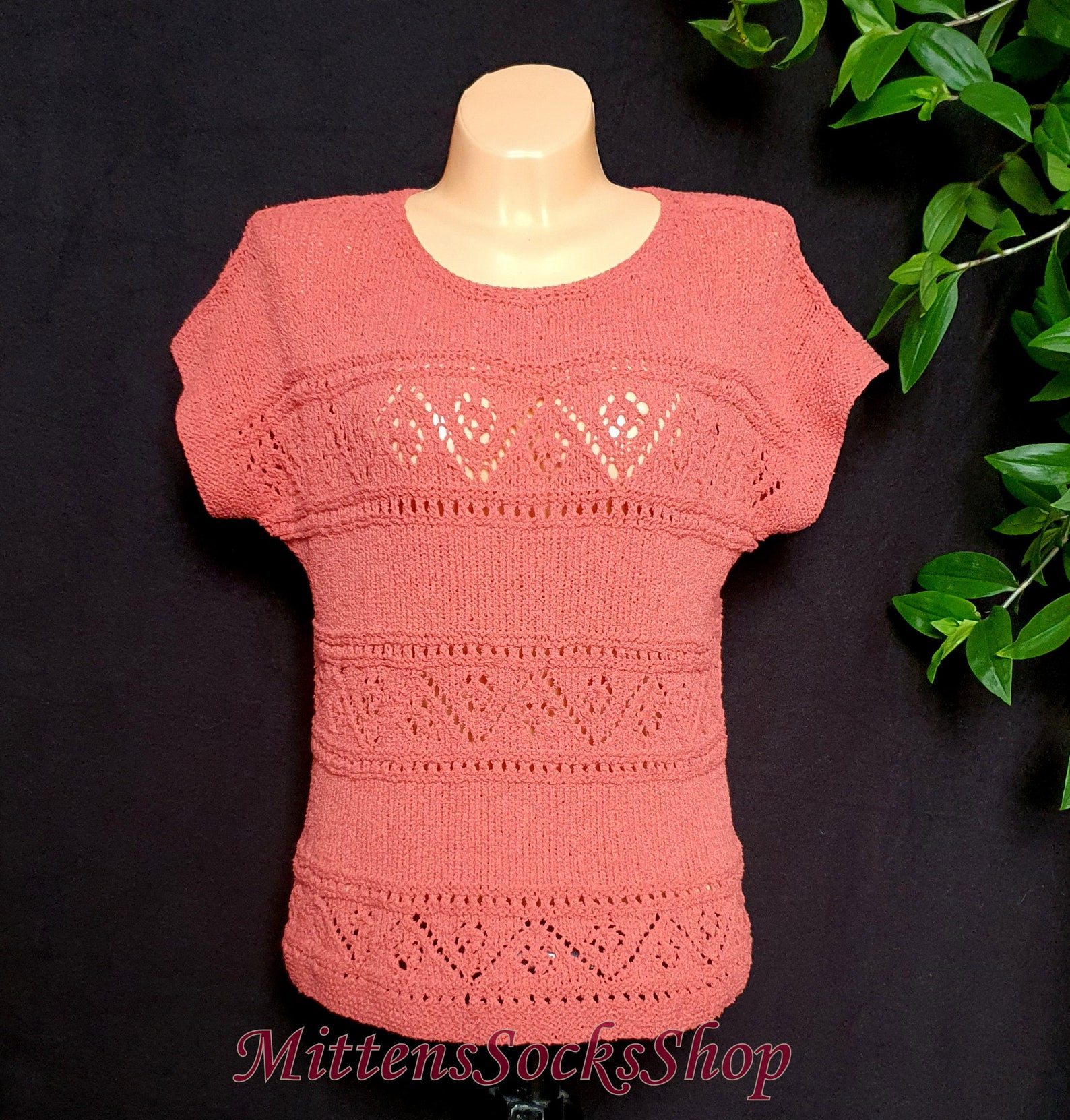 Hand Knit Lace Top Cotton Lace Sweater Salmon Pink Top Knit Etsy