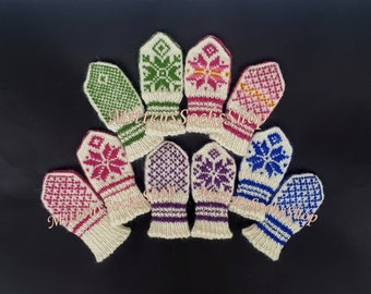 Hand Knit Wool Baby Mittens: Nordic Thrummed Children's Winter Gloves