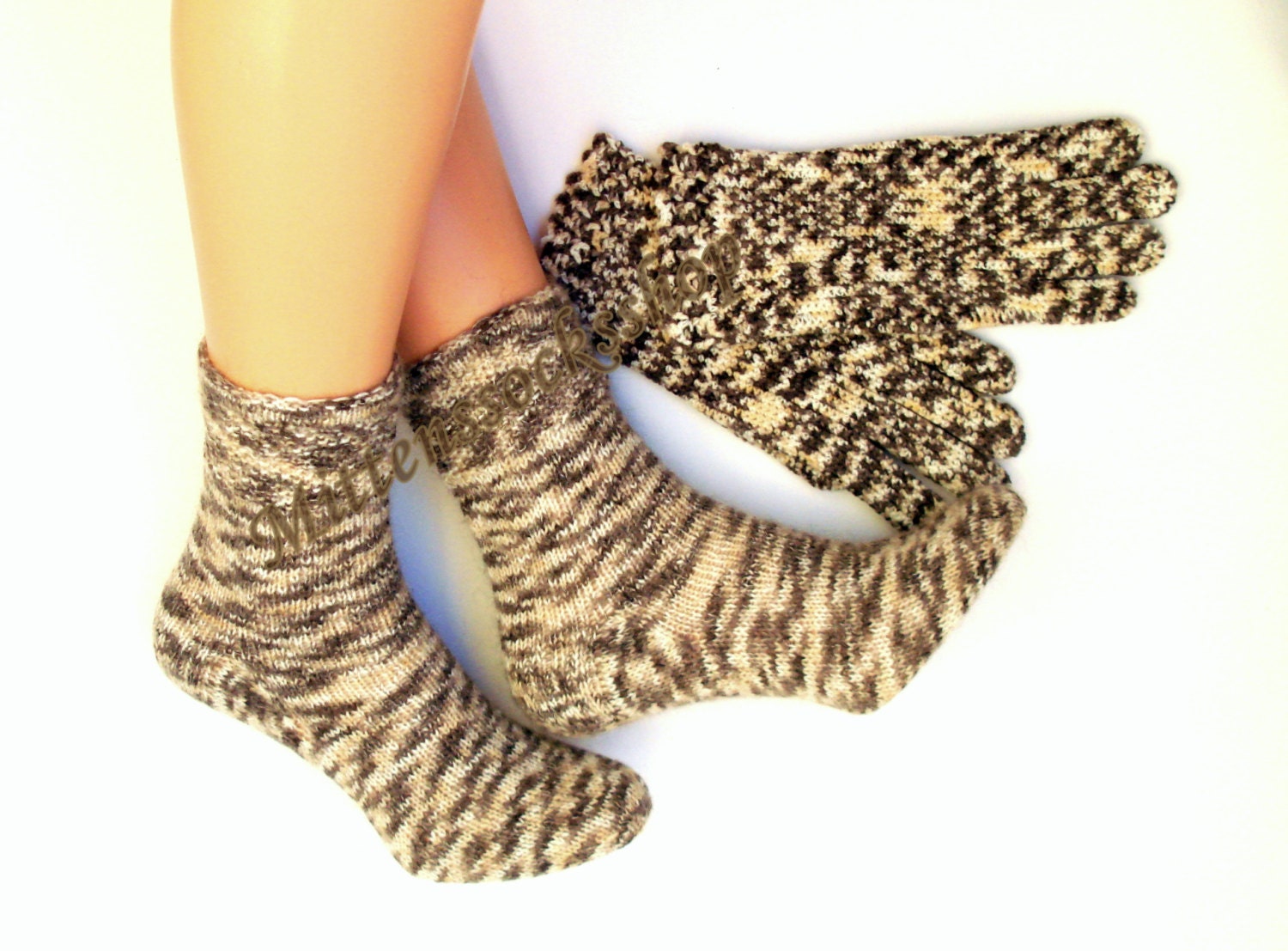 Hand Knitted Beige Wool Socks With Mohair, Wool Socks, Hand Knit Mohair