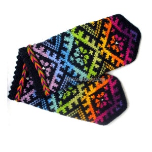Regenboogwanten, handgebreide wollen wanten, regenbooghandschoenen, Letse wanten, wollen handschoenen, winterwanten, uniseks wanten, warme winterhandschoenen