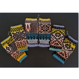 Nordic Fingerless Gloves, Hand Knit Rainbow Fingerless Mittens, Wool Mittens, Texting Gloves, Driving Gloves, Hand Warmers, Wrist Warmers