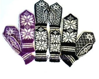 Hand Knit Nordic Wool Mittens, Scandinavian Winter Gloves
