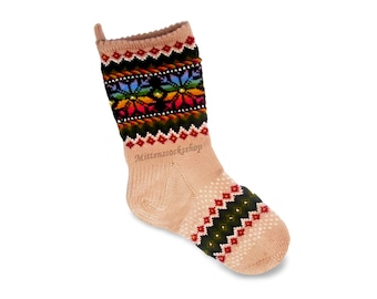 Bas de Noël tricotés à la main, motif étoiles arc-en-ciel, longues chaussettes nordiques du père Noël