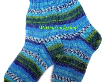 Blue Green Hand knit Socks, Striped Socks, Colorful Socks, Mohair Socks, Mens Socks, Womens Socks, Girls Socks, Sleeping Socks, Winter Socks