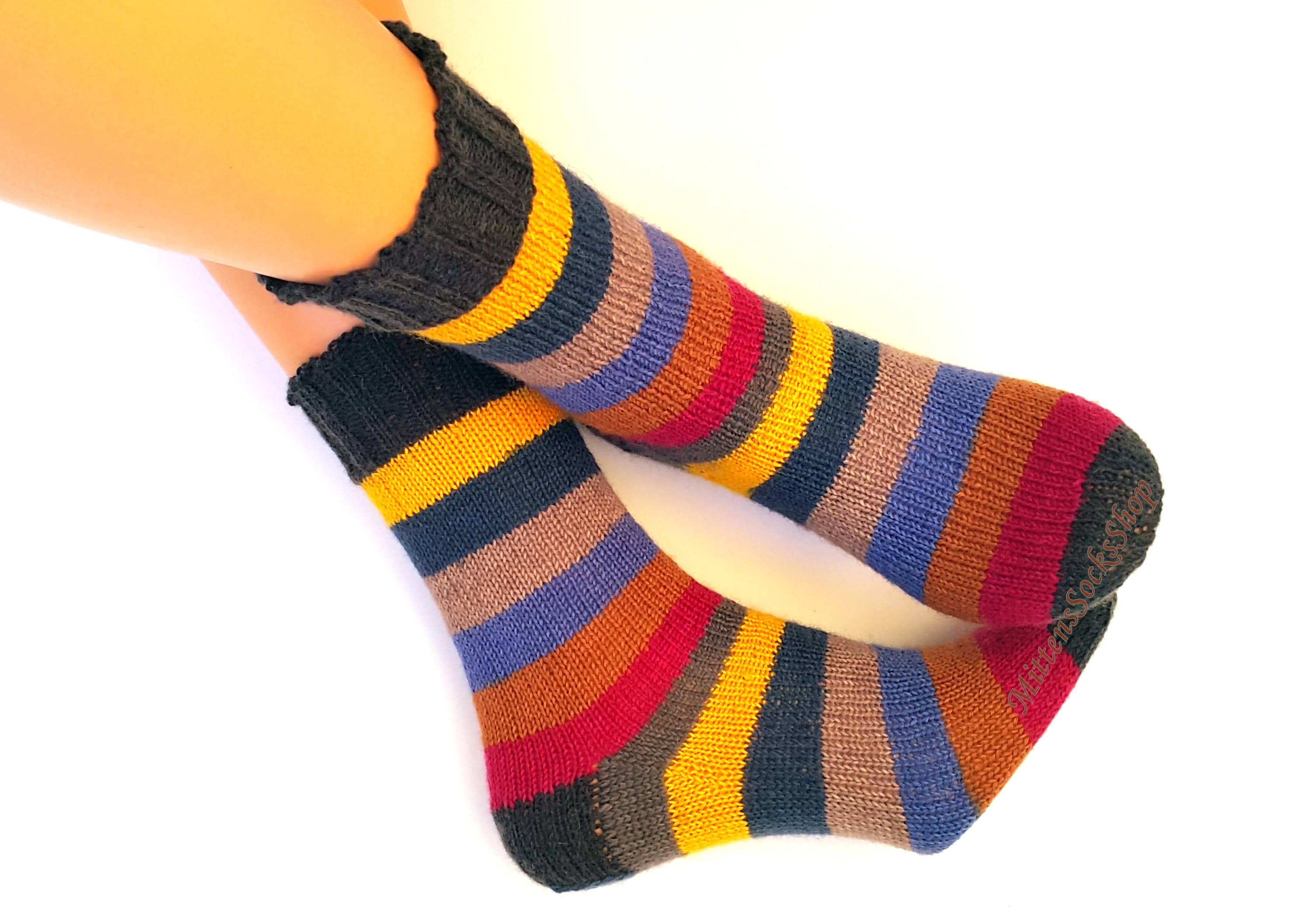 Hand Knitted Socks, Multicolor Socks, Striped Socks, Womens Socks