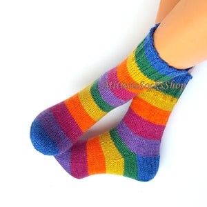 Hand Knit Rainbow Socks, Adult Socks, Warm Socks, Bright Socks, Colorful Striped Womens Socks, Winter Socks for Mens, Girls Socks, Gift idea image 9