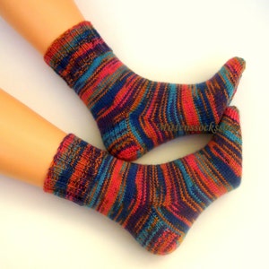 Blue Red Hand Knitted Socks, Blue Red Womens Socks, Blue Red Girls ...