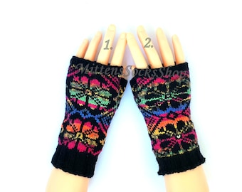 Hand Knit Rainbow Fingerless Gloves: Colorful Arm Warmers