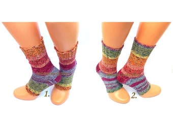 Mehrfarbige Yoga Socken mit Ferse, Handgestrickte Regenbogen Damen Yoga Socken, Sommersocken, Tanzsocken, Pilates Socken, Pediküre Socken, Fußwärmer