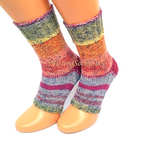 Multicolor Yoga Socks With Heel, Hand Knit Rainbow Womens Yoga Socks ...
