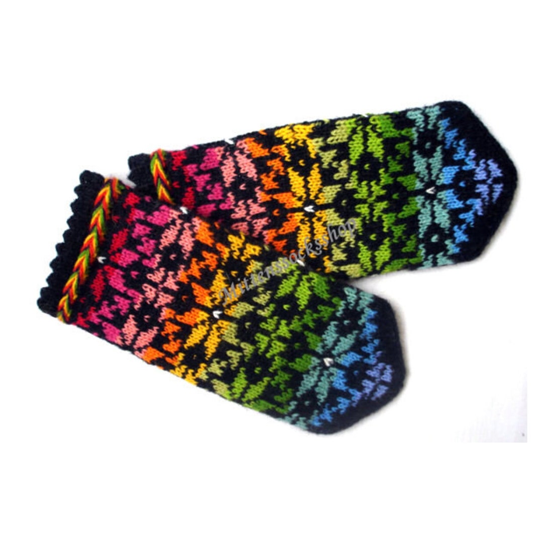 Rainbow Mittens, Hand Knitted Mittens, Rainbow Gloves, Latvian Mittens