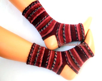 Handgestrickte Yoga Socken, Rot Rosa Damen Yoga Socken, Mädchen Tanz Socken, Fußwärmer, Beinwärmer, Pilates Socken, Pediküre Socken