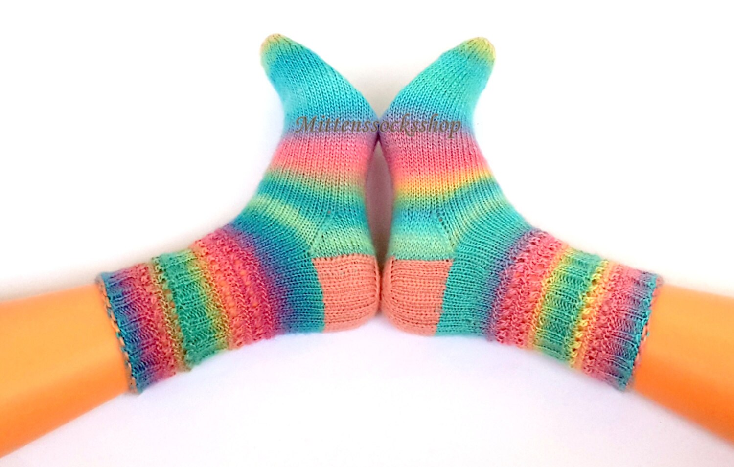 Rainbow Hand Knitted Socks Rainbow Girl's Socks Rainbow Etsy