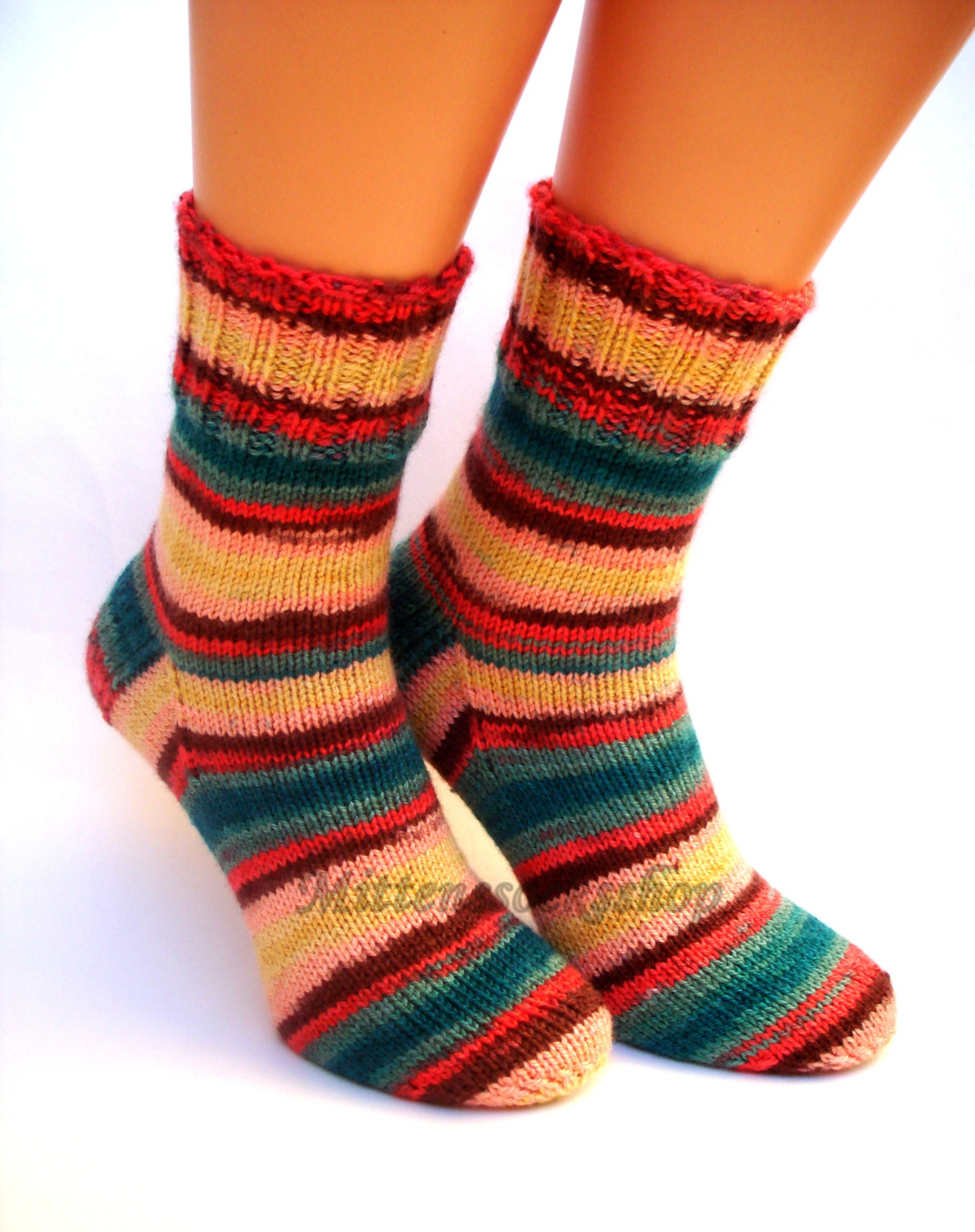 Hand Knitted Socks Yellow Green Women's Socks Yellow Green Etsy
